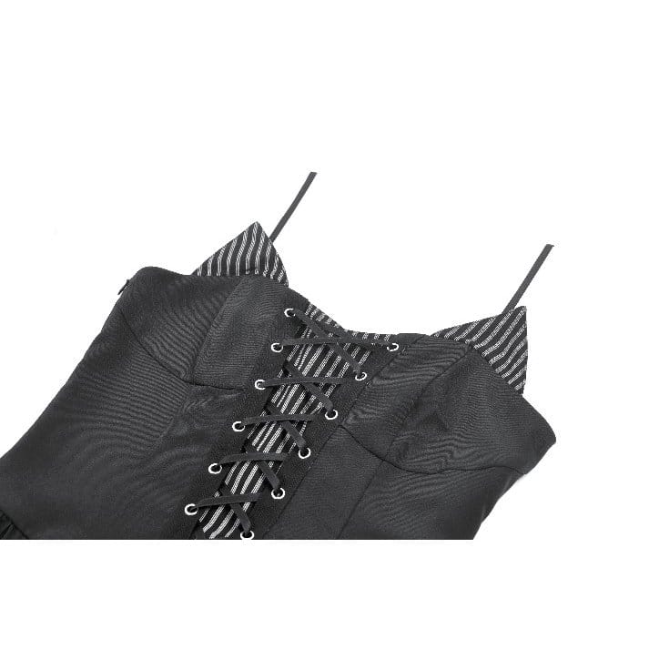 Darkinlove Women's Gothic Pinstripe Lace-up Slip Dress