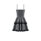 Darkinlove Women's Gothic Pinstripe Multilayer Falbala Slip Dress