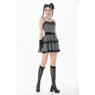 Darkinlove Women's Gothic Pinstripe Multilayer Falbala Slip Dress