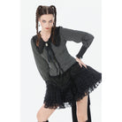 Darkinlove Women's Gothic Pinstripe Peter Pan Collar Long Sleeved Shirt