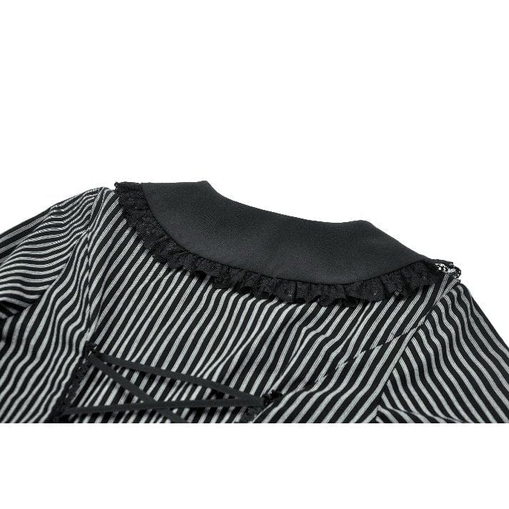 Darkinlove Women's Gothic Pinstripe Peter Pan Collar Long Sleeved Shirt