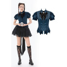 Darkinlove Women's Gothic Pinstripe Puff Sleeved Shirt with Detachable Bat Bow Tie