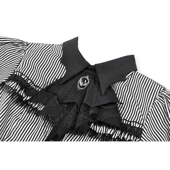 Darkinlove Women's Gothic Pinstripe Swallow-tailed Shirt with Detachable Tie