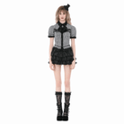 Darkinlove Women's Gothic Pinstripe Swallow-tailed Shirt with Detachable Tie