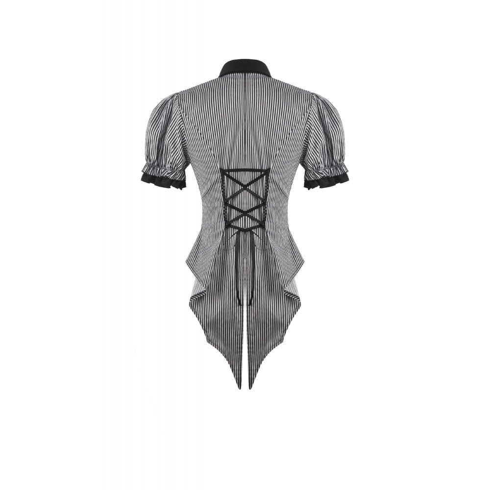 Darkinlove Women's Gothic Pinstripe Swallow-tailed Shirt with Detachable Tie