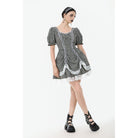 Darkinlove Women's Gothic Pinstripes Ruffles Lace Hem Dress