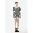 Darkinlove Women's Gothic Pinstripes Ruffles Lace Hem Dress