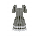 Darkinlove Women's Gothic Pinstripes Ruffles Lace Hem Dress