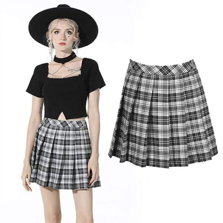 Darkinlove Women's Gothic Plaid Pleated Short Skirt