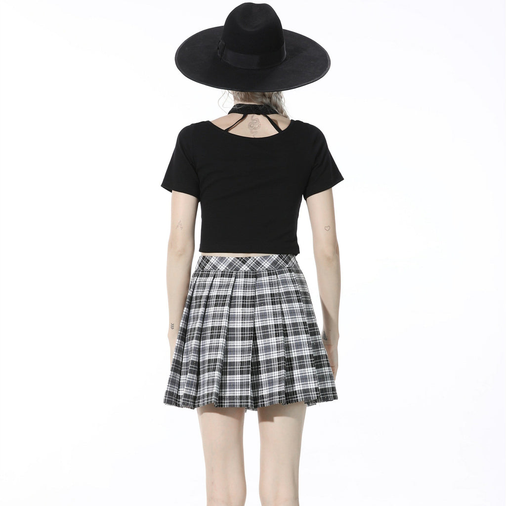 Darkinlove Women's Gothic Plaid Pleated Short Skirt