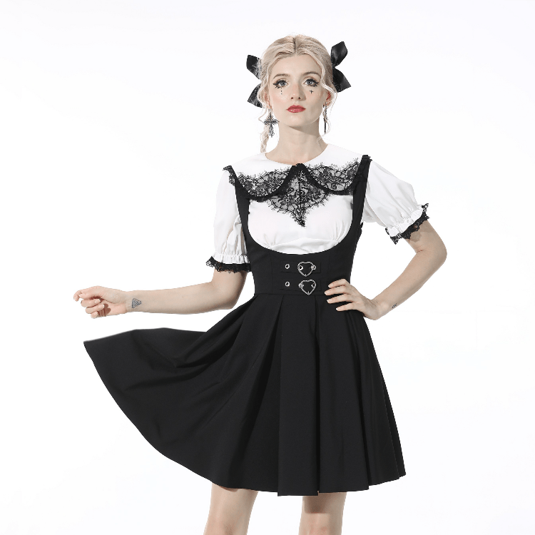Darkinlove Women's Gothic Pleated Black Suspender Skirts
