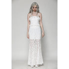 Darkinlove Women's Gothic Pleated Lace Slip Dress White Wedding Dress