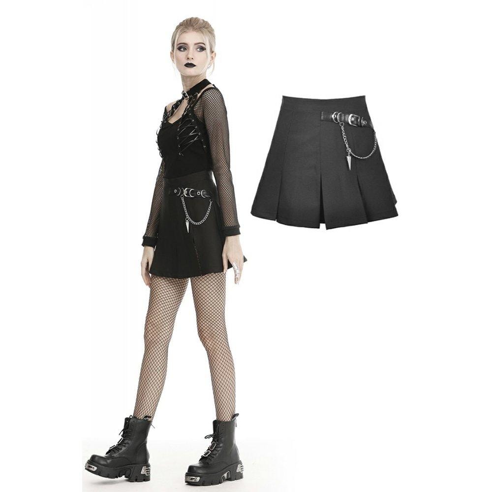 Darkinlove Women's Gothic Pleated Skirts With Belt