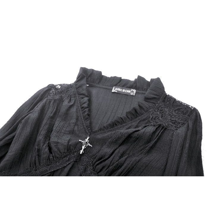 Darkinlove Women's Gothic Pleated Toned Horn Long Sleeved Shirt