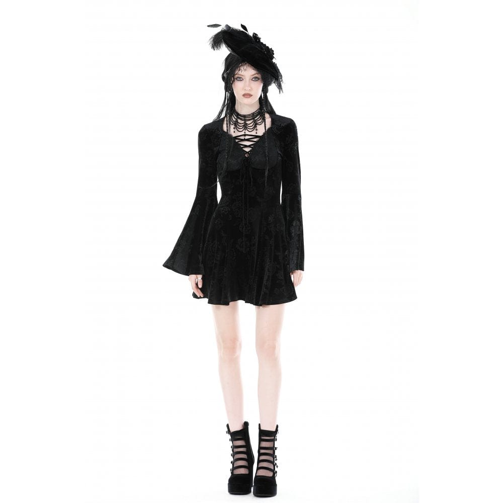 Darkinlove Women's Gothic Plunging Flared Sleeved Velvet Dress