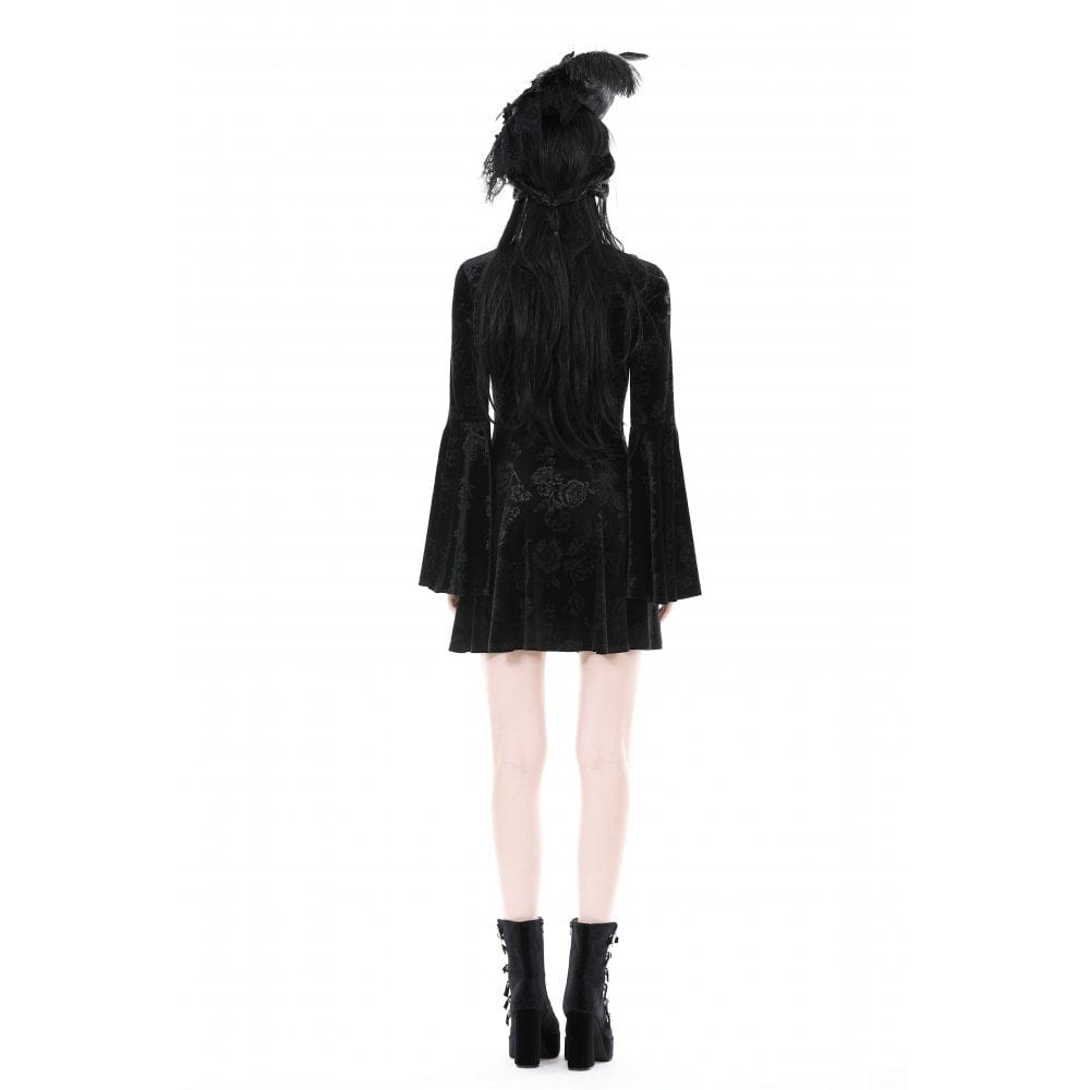 Darkinlove Women's Gothic Plunging Flared Sleeved Velvet Dress