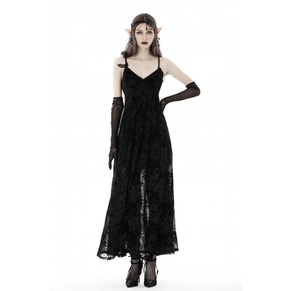 Darkinlove Women's Gothic Plunging Floral Slip Dress