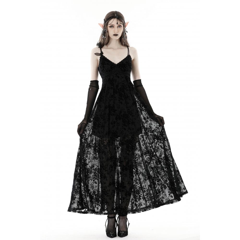Darkinlove Women's Gothic Plunging Floral Slip Dress