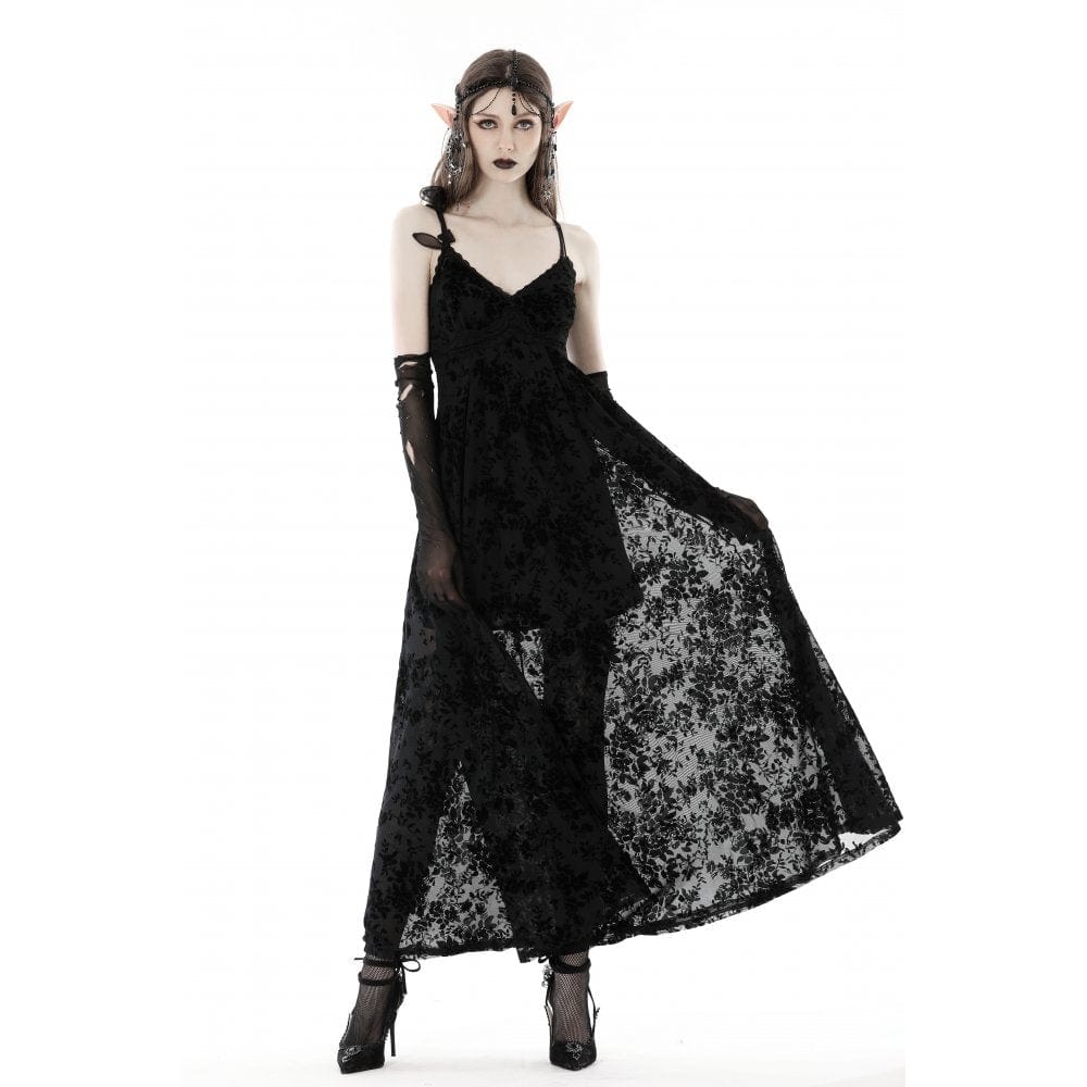Darkinlove Women's Gothic Plunging Floral Slip Dress