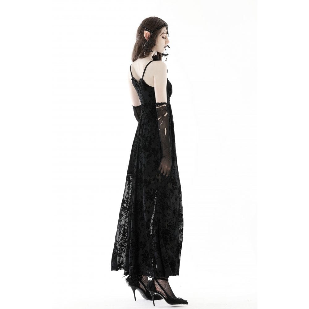 Darkinlove Women's Gothic Plunging Floral Slip Dress