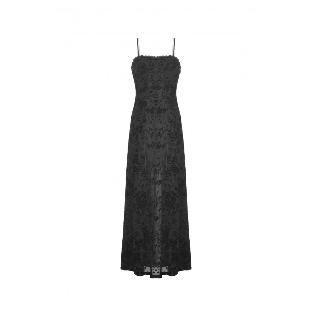 Darkinlove Women's Gothic Plunging Floral Slip Dress