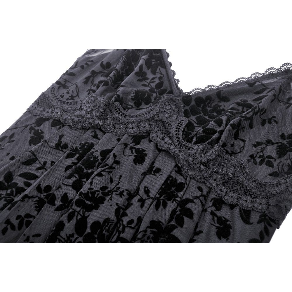 Darkinlove Women's Gothic Plunging Floral Slip Dress