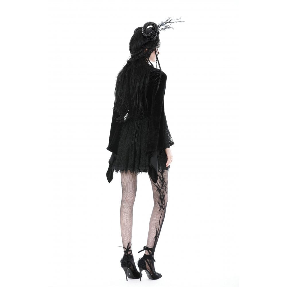 Darkinlove Women's Gothic Plunging Lace Splice Velvet Dress