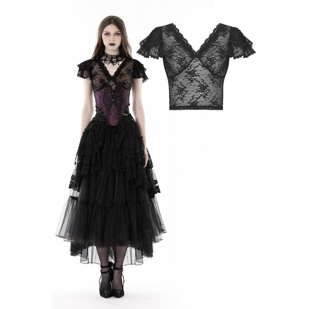Darkinlove Women's Gothic Plunging Lace Top