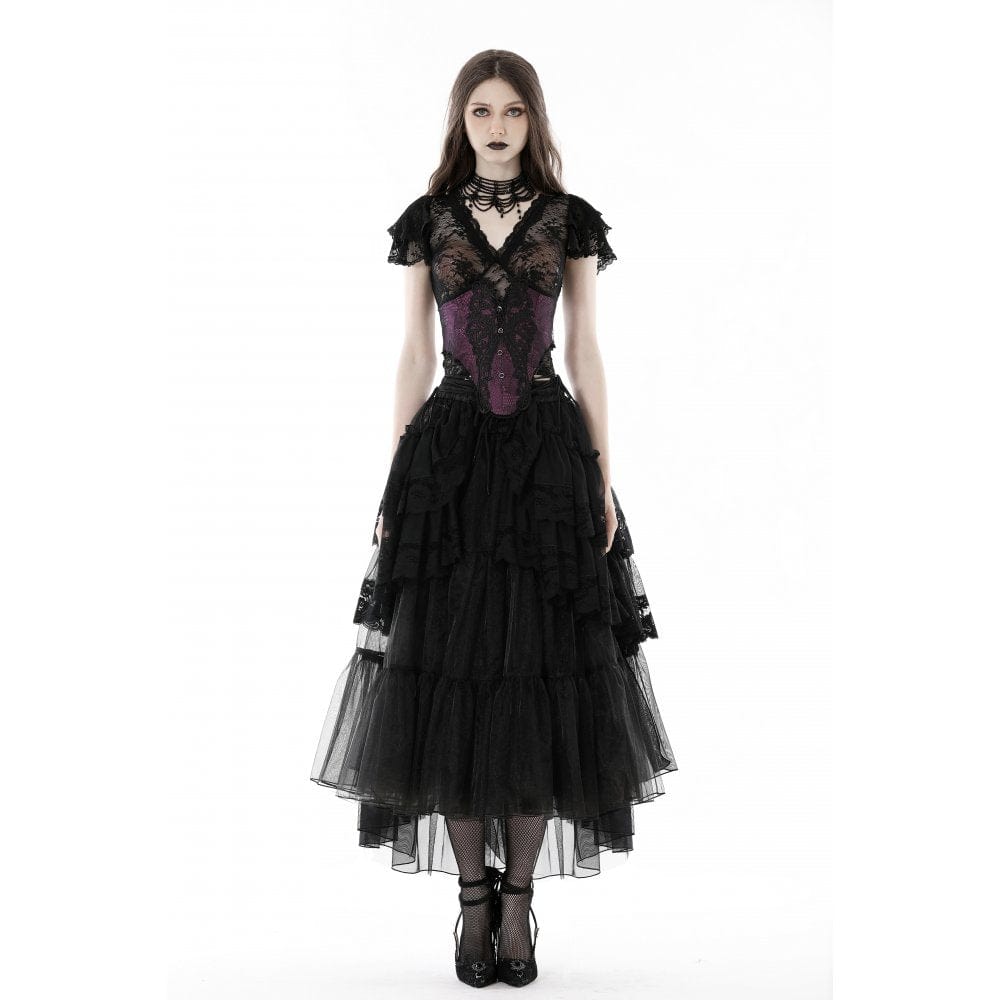 Darkinlove Women's Gothic Plunging Lace Top