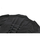 Darkinlove Women's Gothic Plunging Pleated Puff Short Sleeved Blouse