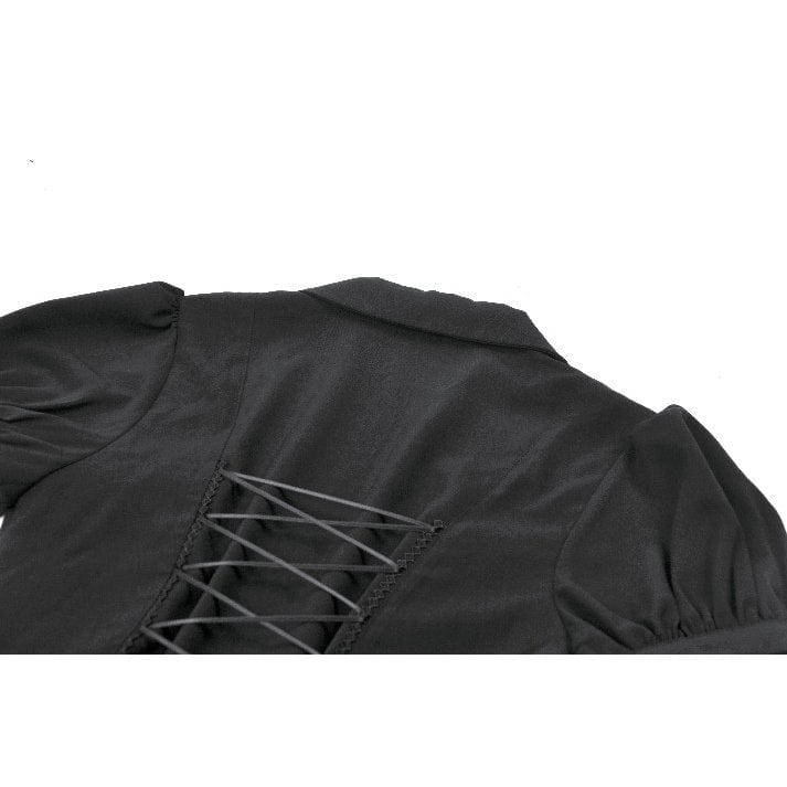 Darkinlove Women's Gothic Plunging Pleated Puff Short Sleeved Blouse