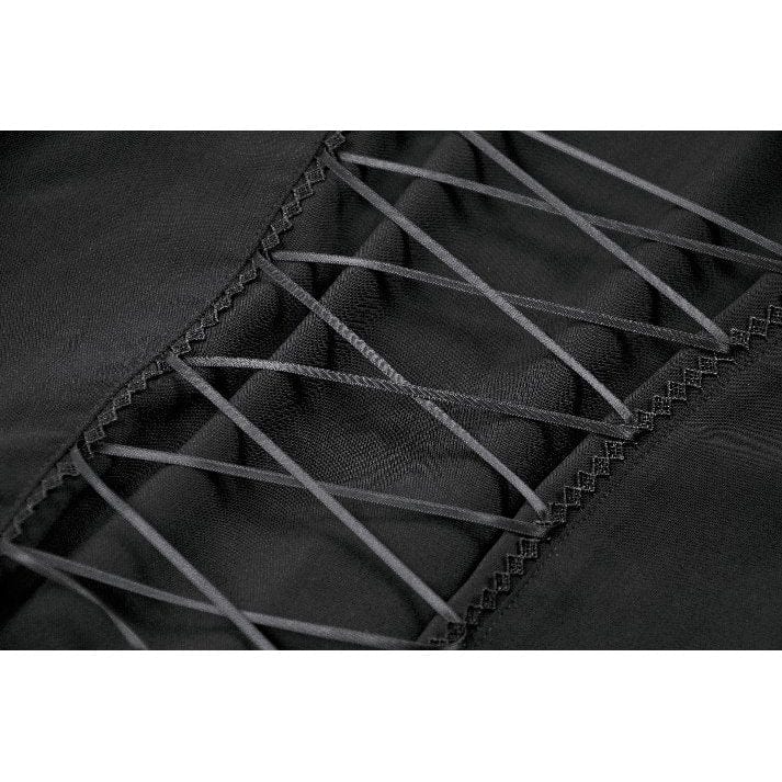 Darkinlove Women's Gothic Plunging Pleated Puff Short Sleeved Blouse