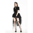 Darkinlove Women's Gothic Plunging Pleated Puff Short Sleeved Blouse