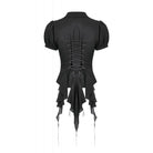 Darkinlove Women's Gothic Plunging Pleated Puff Short Sleeved Blouse