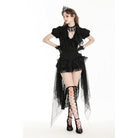 Darkinlove Women's Gothic Plunging Pleated Puff Short Sleeved Blouse