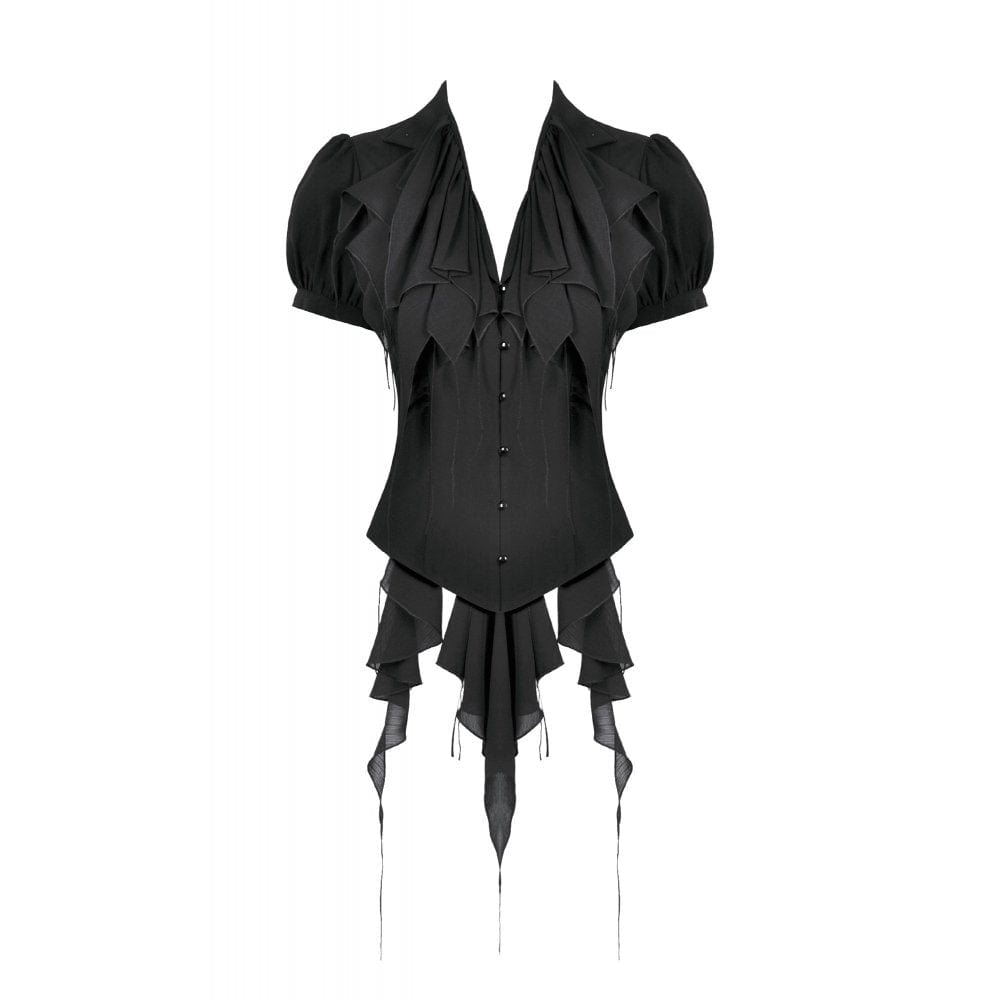 Darkinlove Women's Gothic Plunging Pleated Puff Short Sleeved Blouse