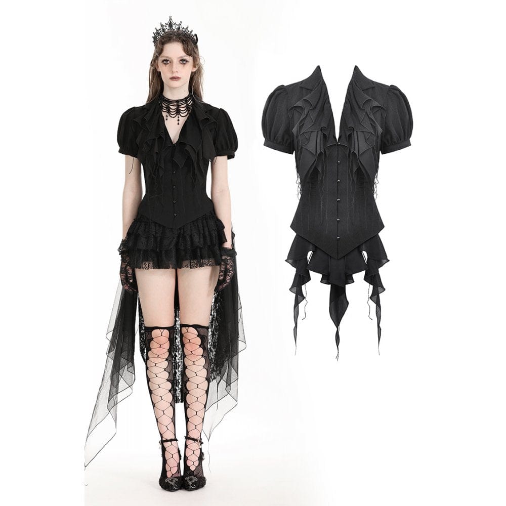 Darkinlove Women's Gothic Plunging Puff Sleeved Shirt