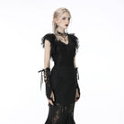 Darkinlove Women's Gothic Plunging Ruffled Black Crop Top