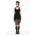 Darkinlove Women's Gothic Plunging Spider Mesh Splice Witch Slip Dress