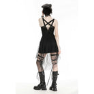 Darkinlove Women's Gothic Plunging Spider Mesh Splice Witch Slip Dress