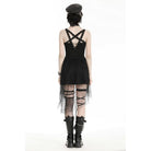Darkinlove Women's Gothic Plunging Spider Mesh Splice Witch Slip Dress