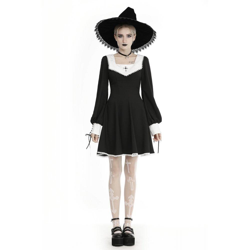 Darkinlove Women's Gothic Puff Sleeve Dresses With Cross