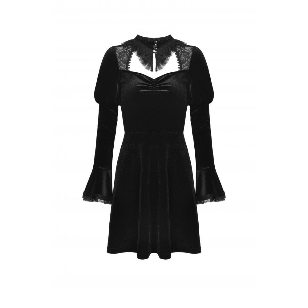 Darkinlove Women's Gothic Puff Sleeved Cutout Velvet Dress