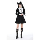 Darkinlove Women's Gothic Puff Sleeved Double Color Dress