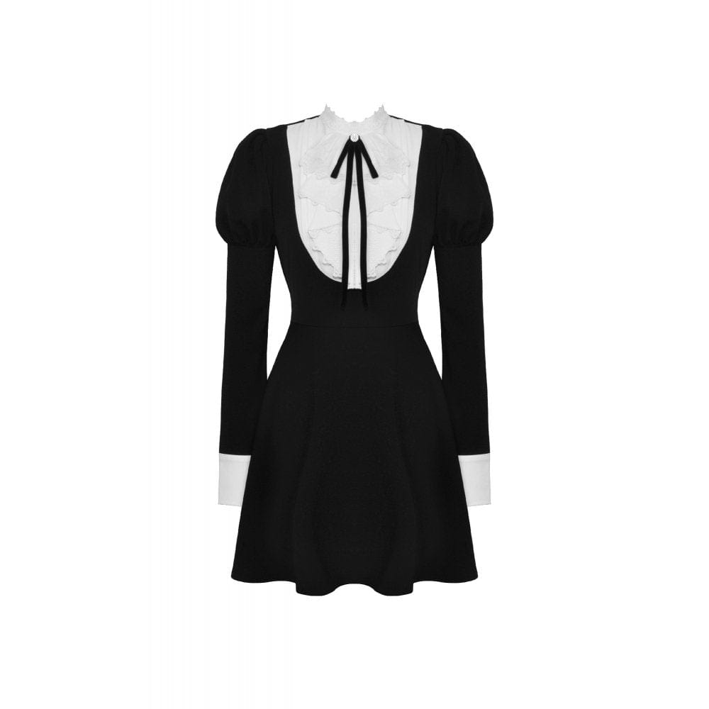 Darkinlove Women's Gothic Puff Sleeved Double Color Dress