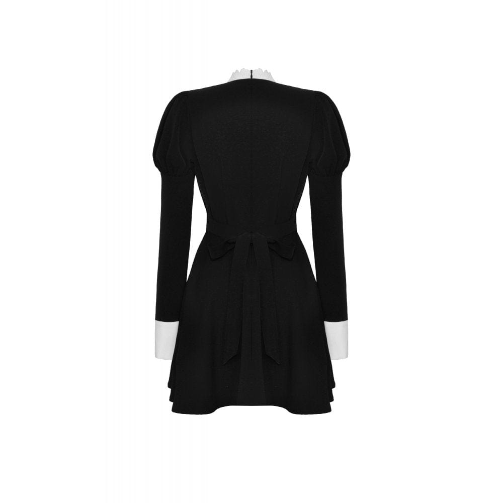 Darkinlove Women's Gothic Puff Sleeved Double Color Dress