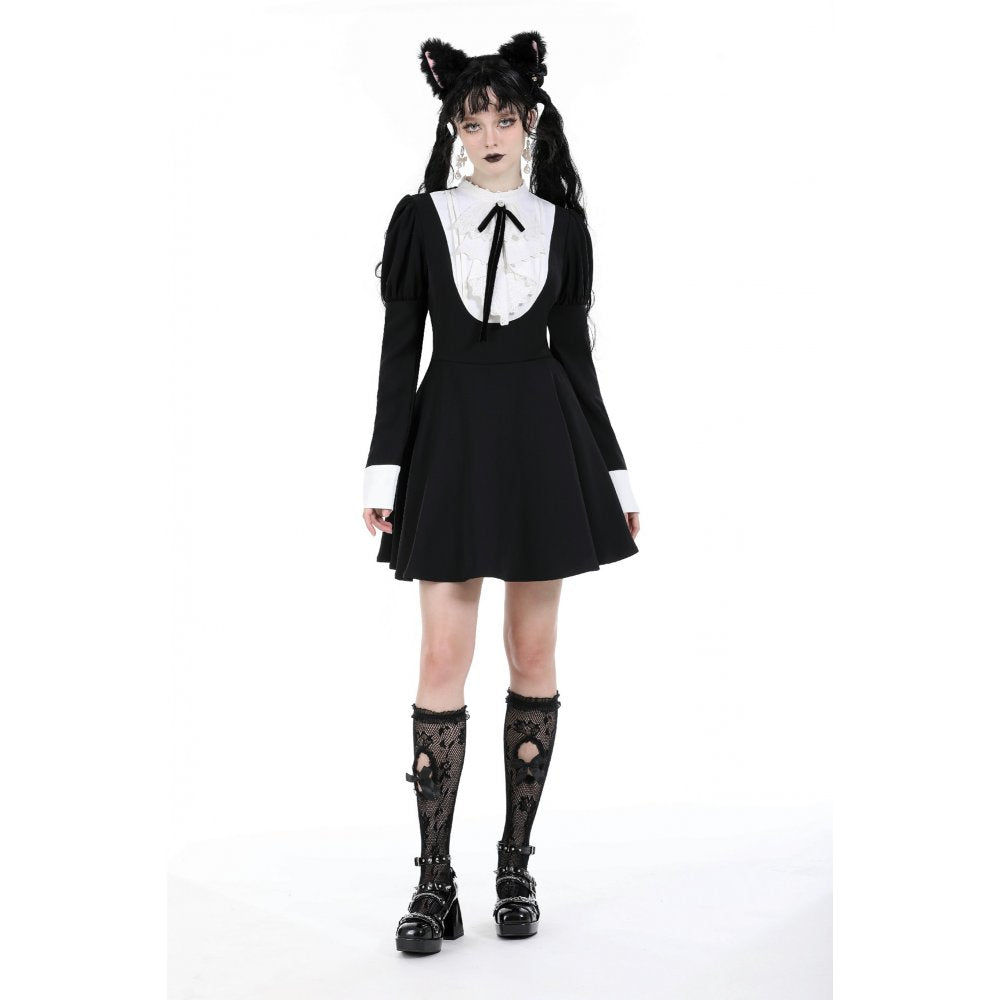 Darkinlove Women's Gothic Puff Sleeved Double Color Dress