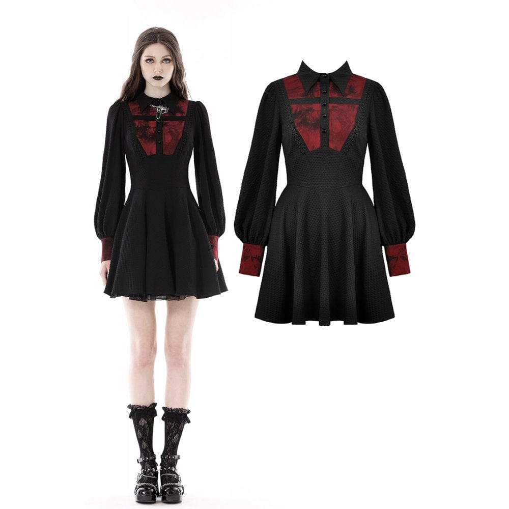 Darkinlove Women's Gothic Puff Sleeved Draped Dress