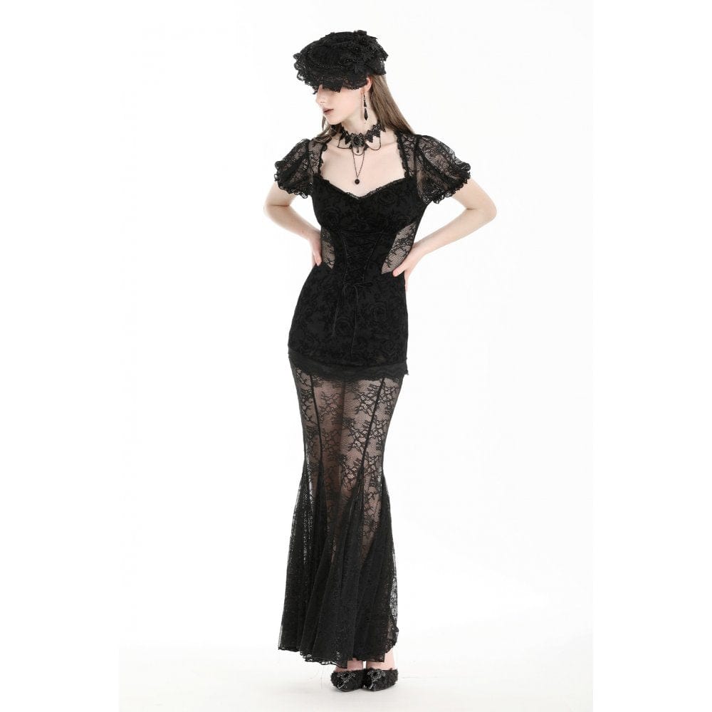 Darkinlove Women's Gothic Puff Sleeved Fishtailed Prom Dress