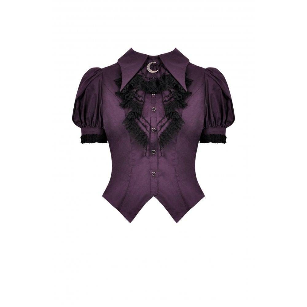 Darkinlove Women's Gothic Puff Sleeved Frilly Collar Shirt